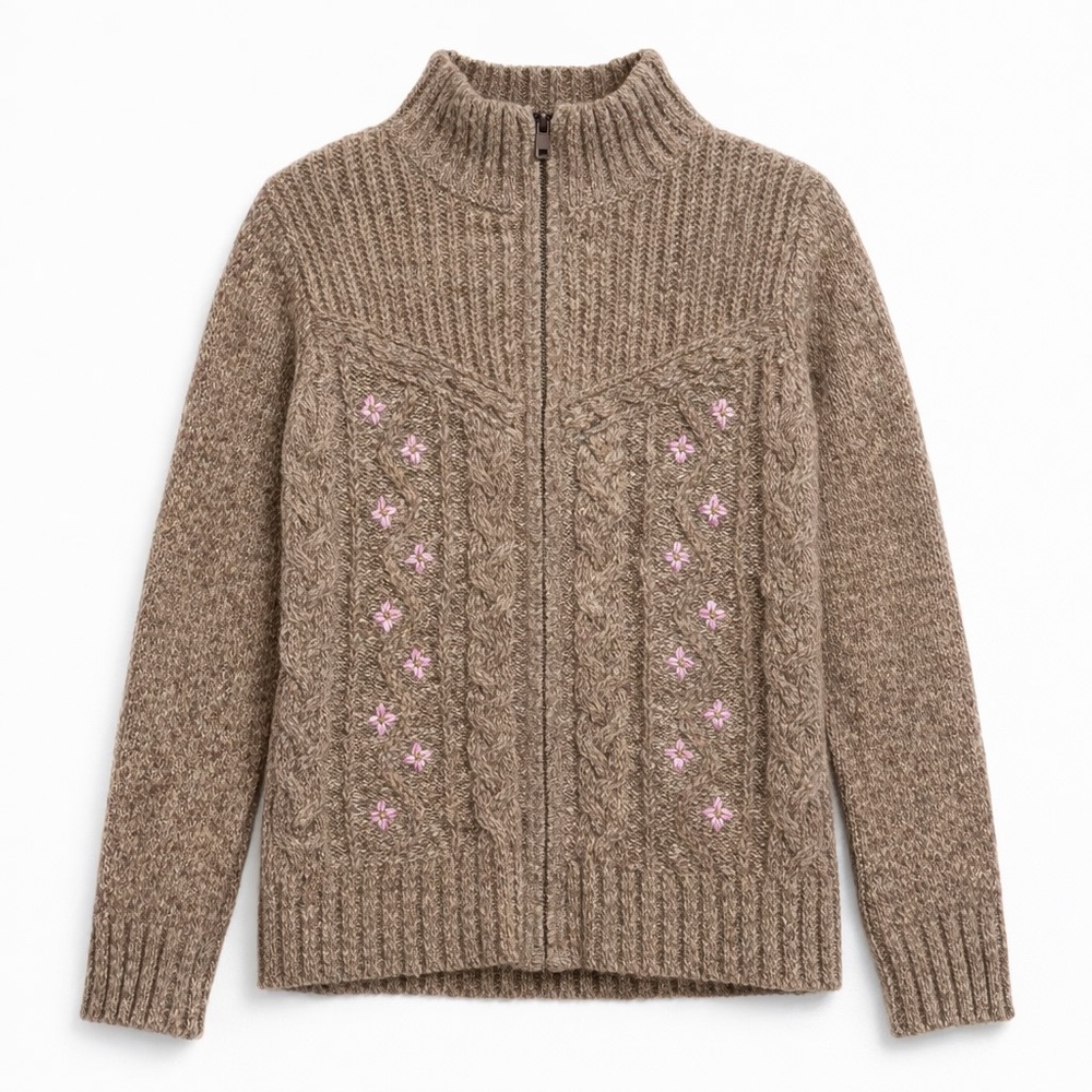 Vintage Northern Reflections | Embroidered Zip Knit Sweater Size Medium
